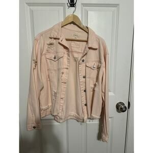 POL Light Pink Distressed Denim Jacket Large - NWOT
